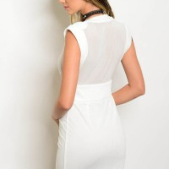 White mesh dress with deep V split - Picture 2 of 2